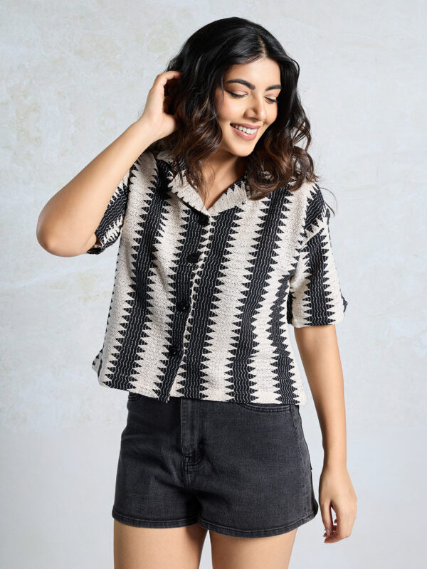 Sofisty Women’s Multicolor Textured Button-Down Shirt | Boho Casual Half Sleeve Top - Image 4
