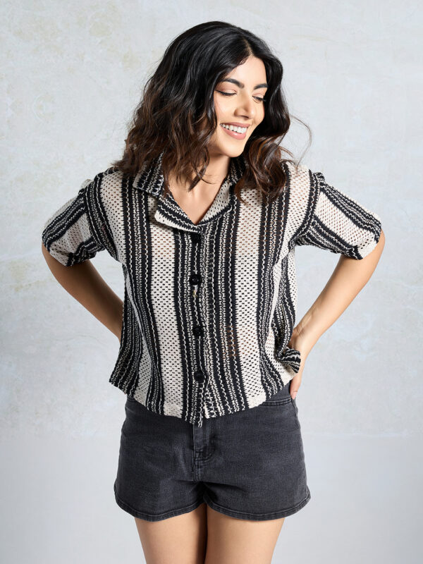 Sofisty Women’s Multicolor Textured Button-Down Shirt | Boho Casual Half Sleeve Top - Image 3