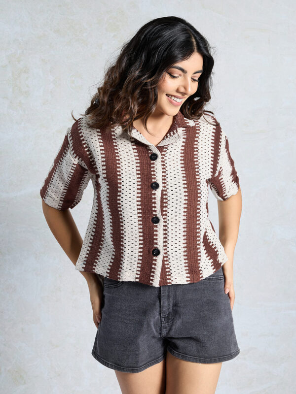 Sofisty Women’s Multicolor Textured Button-Down Shirt | Boho Casual Half Sleeve Top - Image 2