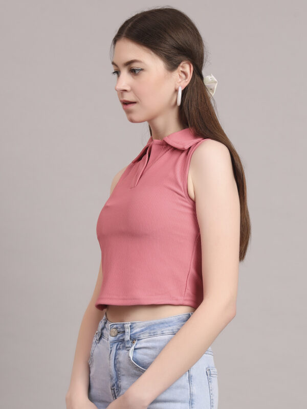 Sofisty Women’s Ribbed Sleeveless Polo Collar Crop Top – Stylish Summer Tank - Image 2