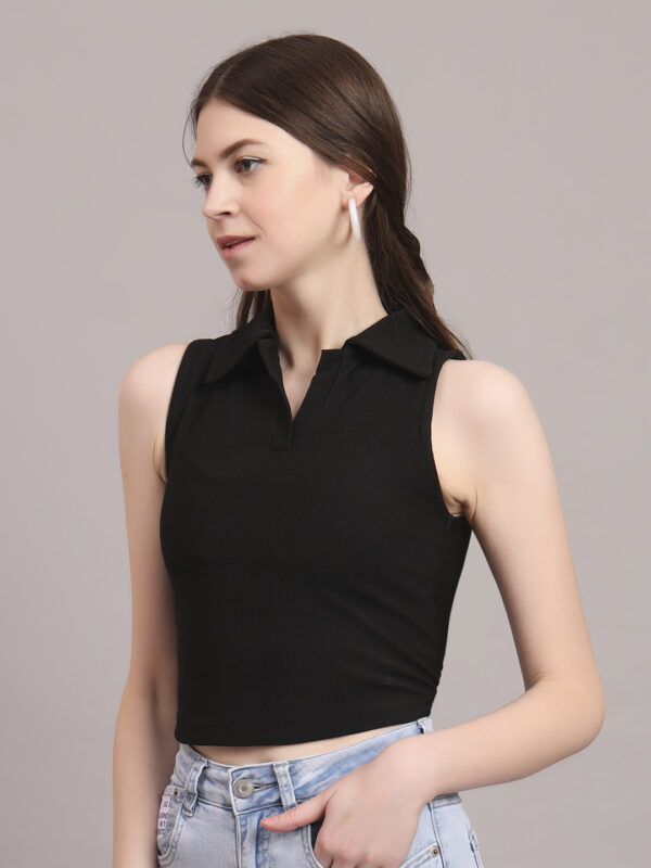 Sofisty Women’s Ribbed Sleeveless Polo Collar Crop Top – Stylish Summer Tank - Image 4
