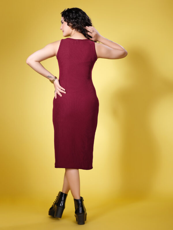 Sofisty Women’s Solid Ribbed Bodycon Midi Dress | Sleeveless Elegant Fit for Casual & Party Wear - Image 3