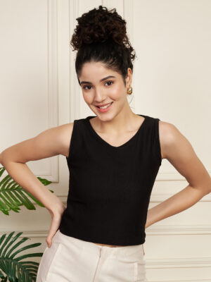 Sofisty Women’s Ribbed Sleeveless Crop Top – Round Neck Casual Tank Style