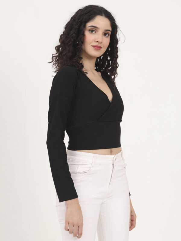 Sofisty Women’s Ribbed V-Neck Wrap Crop Top – Stylish Slim Fit with Long Sleeves - Image 2