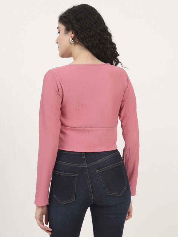Sofisty Women’s Ribbed V-Neck Wrap Crop Top – Stylish Slim Fit with Long Sleeves - Image 3