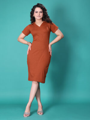 Sofisty Women’s Ribbed Bodycon Dress with V-Neck Collar | Casual & Smart Wear