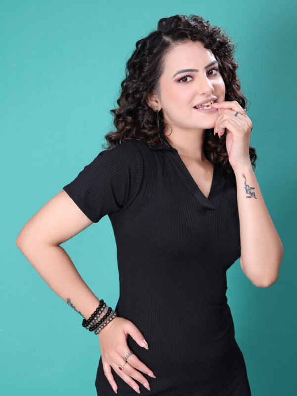 Sofisty Women’s Ribbed Bodycon Dress with V-Neck Collar | Casual & Smart Wear - Image 3