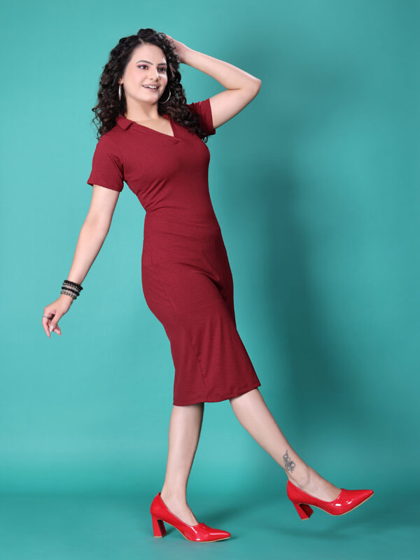Sofisty Women’s Ribbed Bodycon Dress with V-Neck Collar | Casual & Smart Wear - Image 2