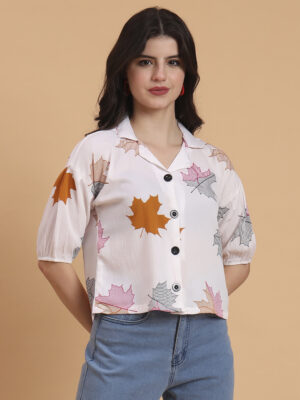 Sofisty Women's Boxy Shirt | Cotton Blend | Dolman Sleeve | Collared Neck | Button Down | Crimped Design | Printed Casual Shirt for Daily, Office & Party Wear