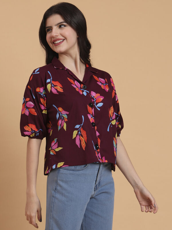 Sofisty Women's Boxy Shirt | Cotton Blend | Dolman Sleeve | Collared Neck | Button Down | Crimped Design | Printed Casual Shirt for Daily, Office & Party Wear - Image 2