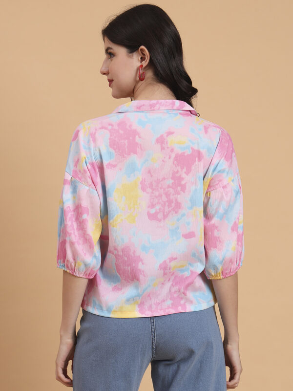 Sofisty Women's Boxy Shirt | Cotton Blend | Dolman Sleeve | Collared Neck | Button Down | Crimped Design | Printed Casual Shirt for Daily, Office & Party Wear - Image 3