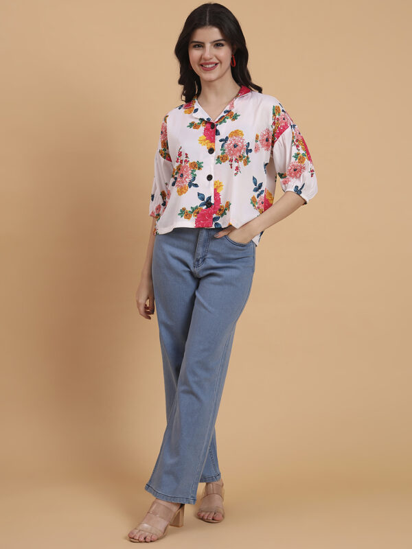 Sofisty Women's Boxy Shirt | Cotton Blend | Dolman Sleeve | Collared Neck | Button Down | Crimped Design | Printed Casual Shirt for Daily, Office & Party Wear - Image 4