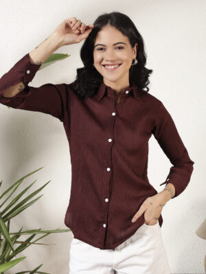 Sofisty Women’s Crinkled Full Sleeve Shirt | Classic Button-Down for Office & Casual Wear