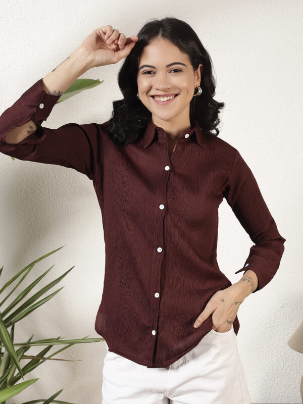 Sofisty Women’s Crinkled Full Sleeve Shirt | Classic Button-Down for Office & Casual Wear