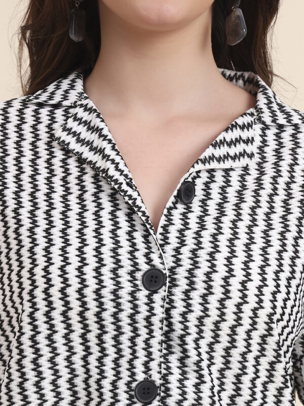 Sofisty Women’s Black & White Textured Striped Crop Shirt | Trendy Half Sleeve Button-Down Top - Image 6