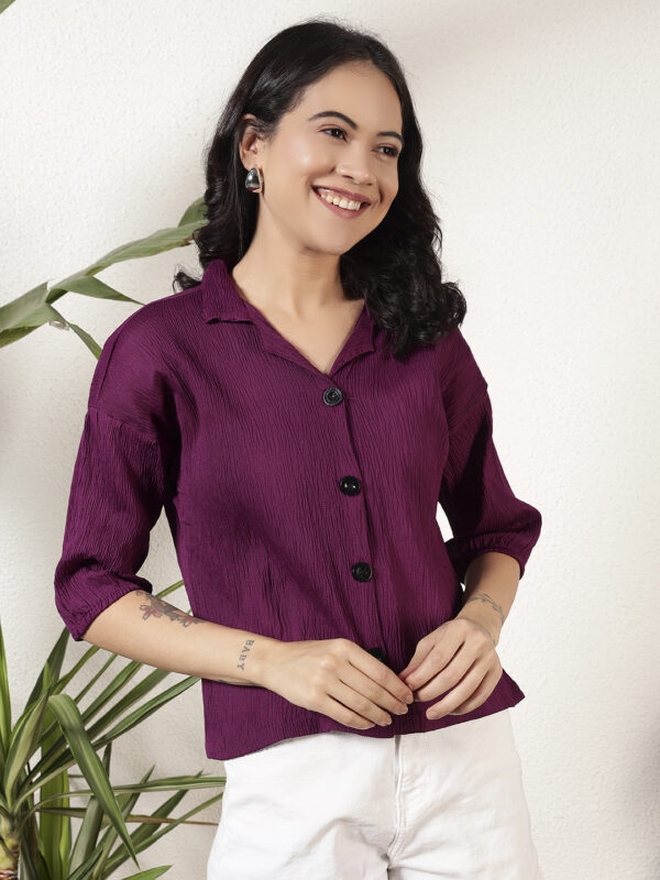 Sofisty Women’s Crinkled Button-Down Shirt | Casual Lightweight Half Sleeve Top - Image 4
