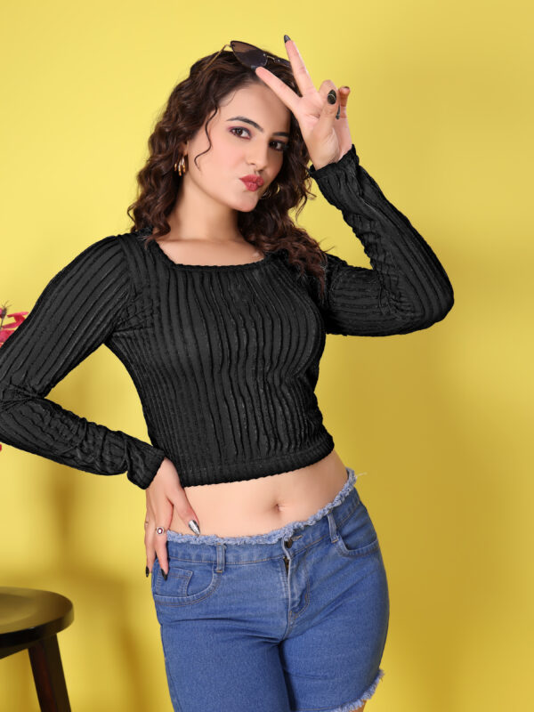 Sofisty Women’s Ribbed Full Sleeve Fitted Top – Textured Stretch Top - Image 3