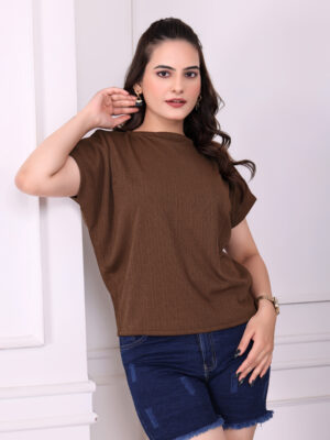 Sofisty Women’s Textured Dolman Sleeve Casual Top | Loose Fit Summer T-Shirt