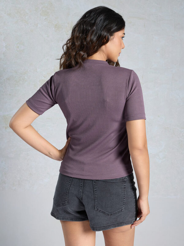 Sofisty Women’s Solid Ribbed Round Neck T-Shirt – Slim Fit Half Sleeve Stretchable Top for Casual Wear & Daily Outfits - Image 3
