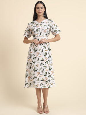 Sofisty Women's Floral Printed A-Line Rayon Dress – Elegant Midi Dress for Brunch & Day Outings