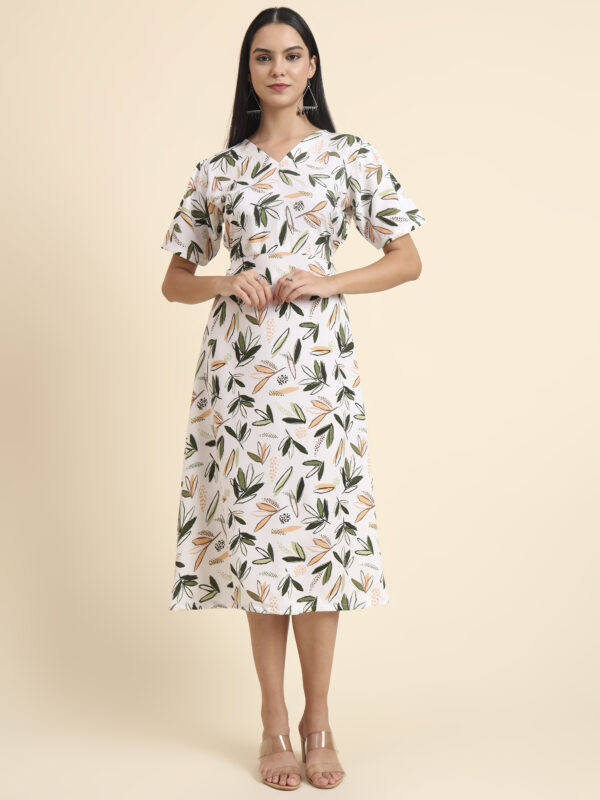 Sofisty Women's Floral Printed A-Line Rayon Dress – Elegant Midi Dress for Brunch & Day Outings