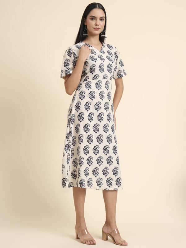 Sofisty Women's Floral Printed A-Line Rayon Dress – Elegant Midi Dress for Brunch & Day Outings - Image 4