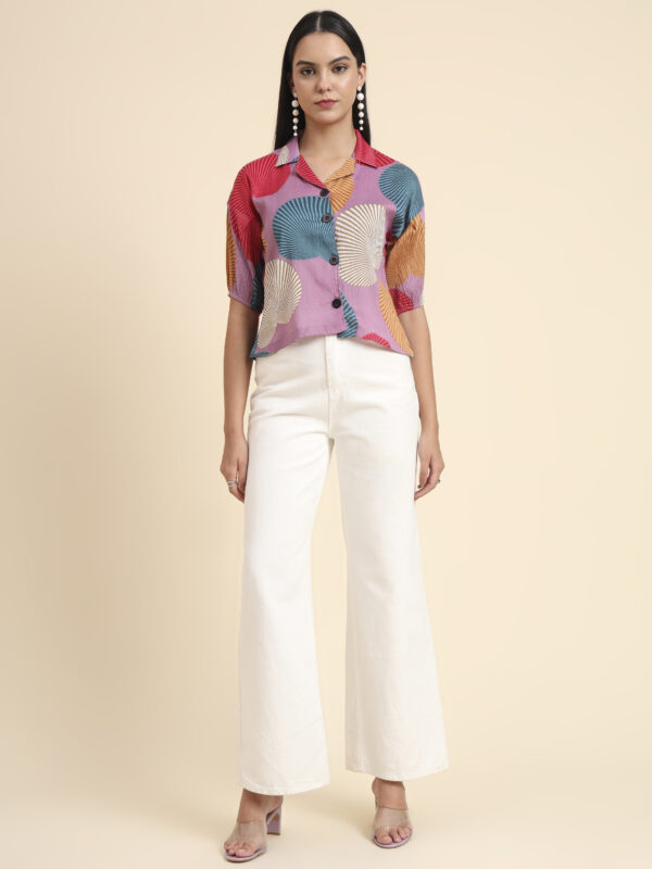 Sofisty Women's Multicolor Abstract Printed Crepe Shirt Top – Stylish Button-Down for Casual Outings - Image 4