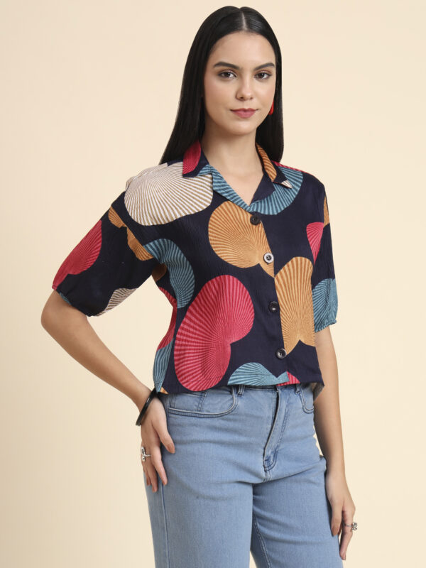 Sofisty Women's Multicolor Abstract Printed Crepe Shirt Top – Stylish Button-Down for Casual Outings - Image 2