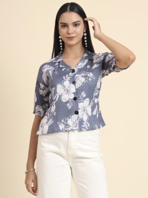 Sofisty Women's Floral Printed Cotton Blend Shirt Top – Chic Casual Wear for Daily Elegance
