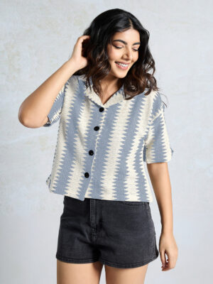 Sofisty Women’s Multicolor Textured Button-Down Shirt | Boho Casual Half Sleeve Top